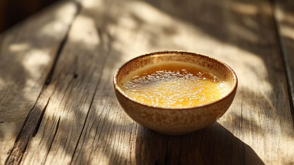 A kitchen torch caramelizing the sugar on crème brûlée.